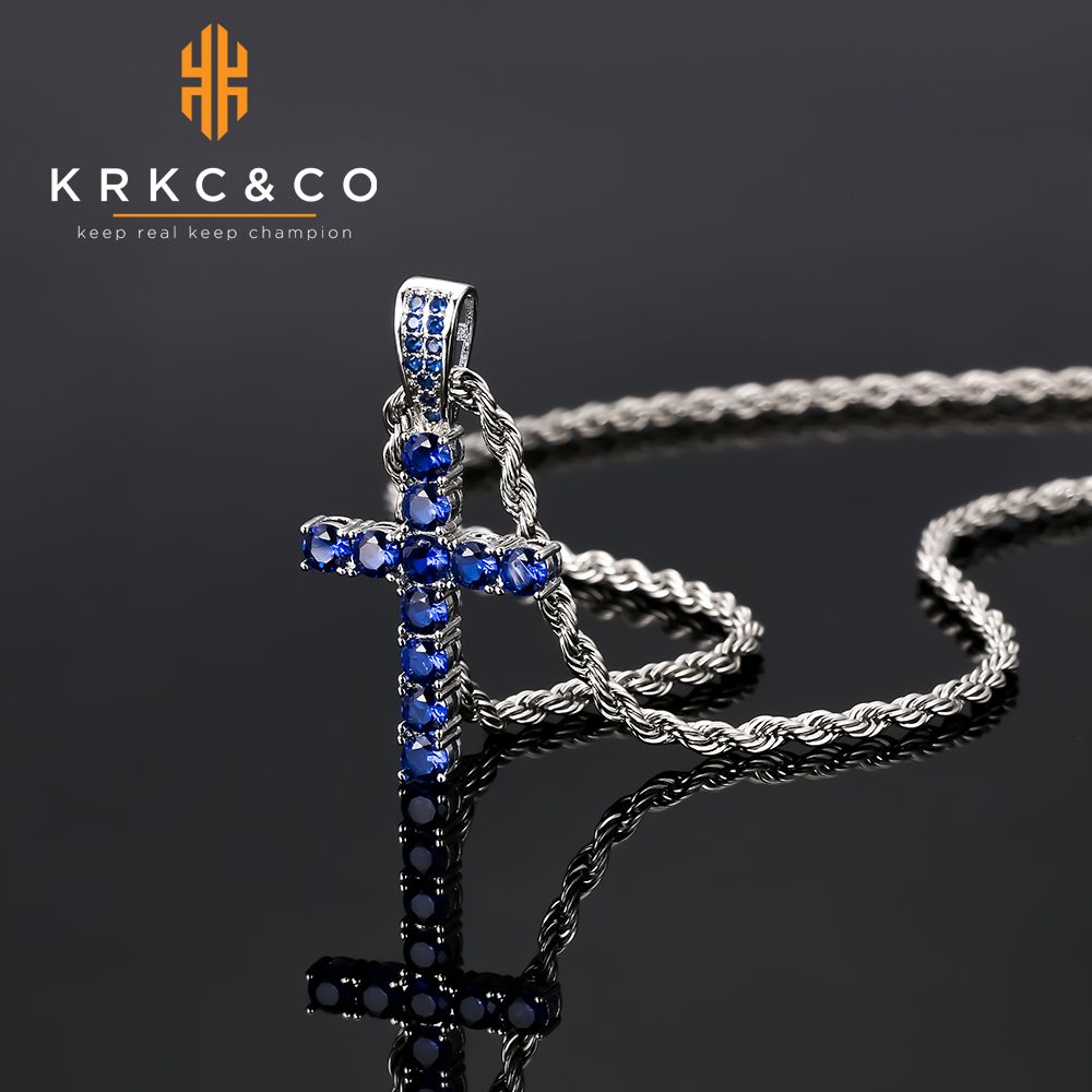 1pc Krkc Co Golden Filled Cubic Zirconia Cross Pendant Necklace